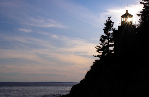 ocean sea lighthouse silhouette landscape coast maine acadia mdi bassharborheadlight acadianationalpark sunstar coastofmaine