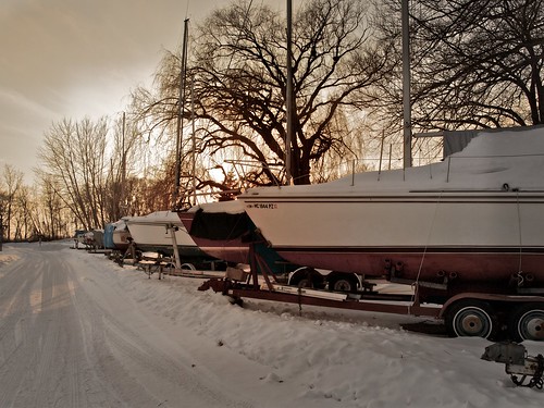 trees sunset snow mi boats michigan muskegon