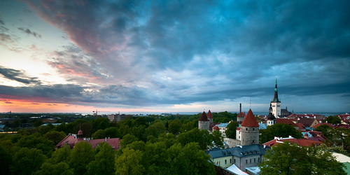 old city sunset sky tallinn estonia vista