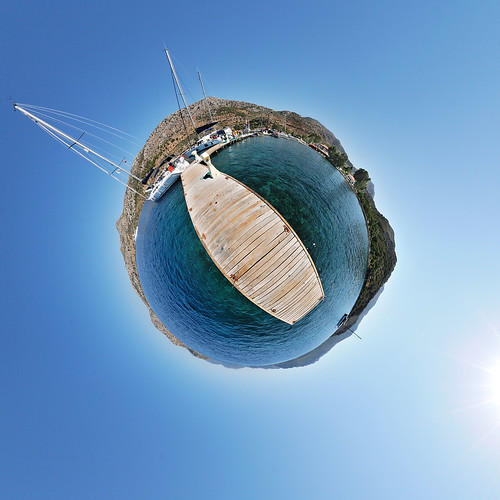 travel blue sea sky panorama sun water digital turkey geotagged harbor pier boat nikon asia mediterranean ship outdoor fisheye planet 360° d300 stereographic hugin söğüt littleplanet smallplanet nikoncapturenx2 christiansenger:year=2009