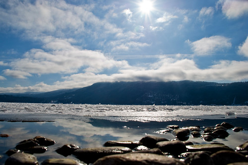 winter sky sun lake mountains ice water clouds shushwap