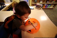 trick or treating at the library circulation desk   … 