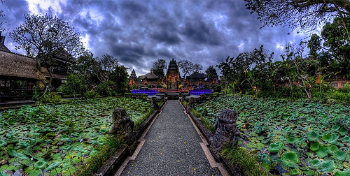 bali panorama indonesia temple pond lotus panoramic panini hdr ubud locationscout ptgui purasaraswati tonemapped samrohn vedutismo
