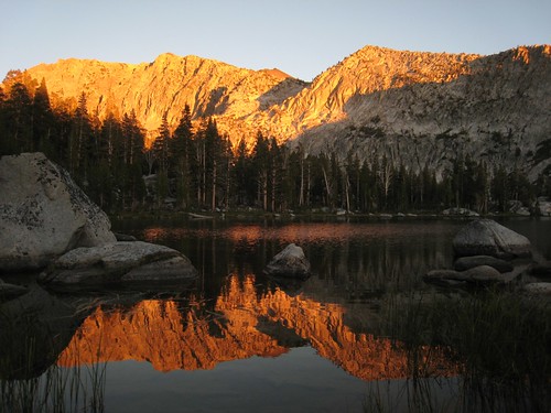 backpacking lake mountains nature reflections sierranevada sunset