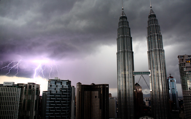Petronas Towers during lightning storm