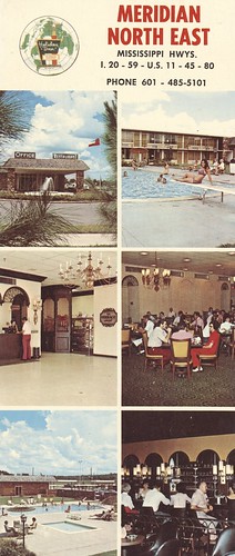 vintage mississippi postcard motel holidayinn meridian poolview barview restaurantview lobbyview longcard sixview