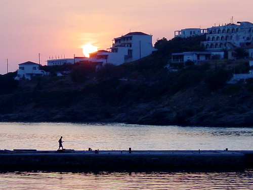 pink sunset sea orange sun water island greek view tags greece serene andros