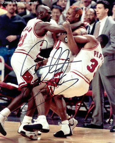 Dennis Rodman gets tackled by Michael Jordan and Scottie P… | Flickr