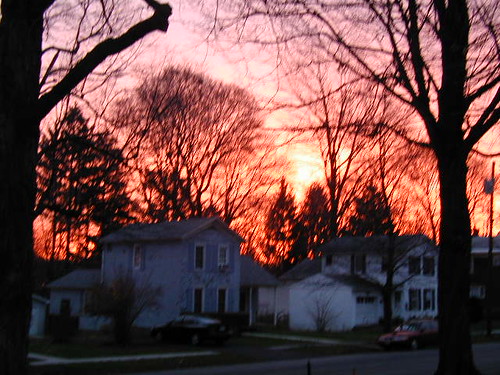 2001 sunset red orange usa house ny newyork color colour building america evening auburn upstatenewyork 2000s canadagood