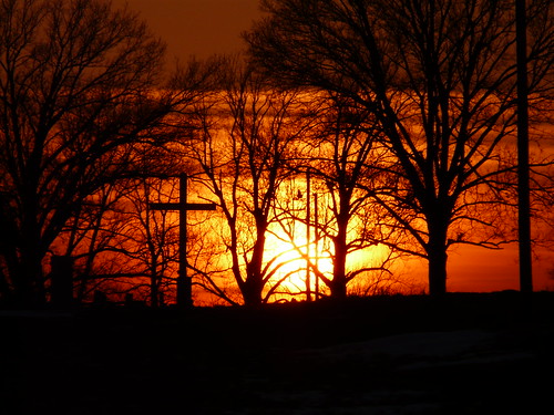 sunset sky orange cross grandmother buried dusk tennessee cemetary trimble