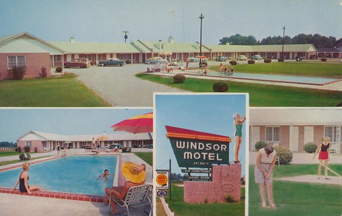 vintage postcard southcarolina motel diningroom windsor aaa shuffleboard qualityinn poolview golfview signview summerton us301 quadview divingsign