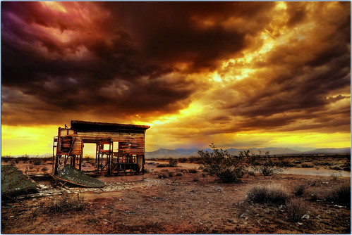 sunset abandoned shack hdr ridgecrest