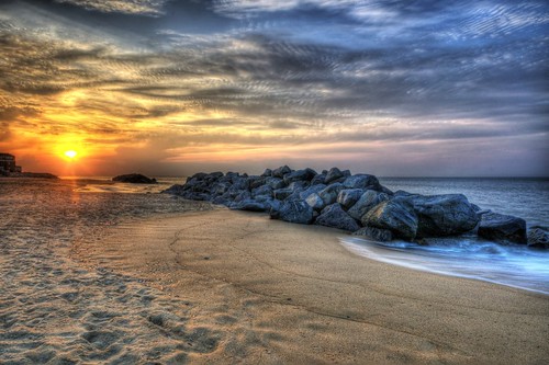 ocean sunset sea sun beach landscape bay virginia sand nikon rocks virginiabeach hdr chesapeakebay capehenry sigma1020mm fortstory d90 fortstorysunset