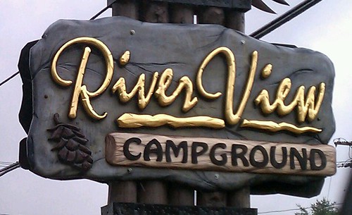 sign river view campground