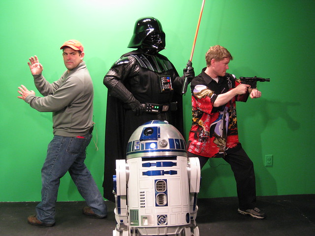 Patrick and Dave with Systm guests, Darth Vader and R2D2