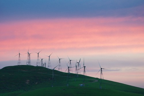 california pink blue sky green windmill grass fog clouds sunrise landscape geotagged energy hills 300mm electricity environment livermore windturbine windgenerator altamontpass silkypix nikond90 roundtoad