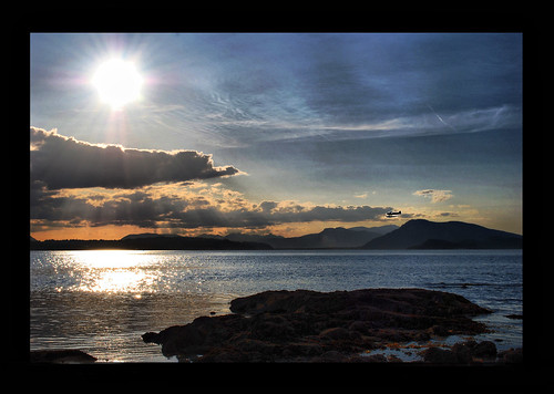ocean sunset canada mountains plane airplane bc victoria vancouverisland hdr mosespoint