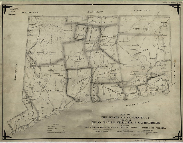 Map of the state of Connecticut showing Indian trails, villages and sachemdoms; Photo by University of Connecticut