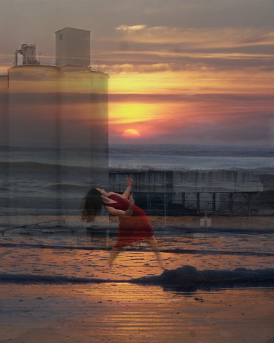 ocean sunset sky tower beach cement dancer silo reddress