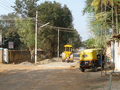 Road repairs outside the church