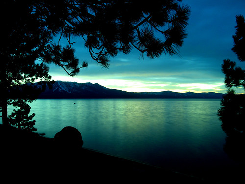 california trees sunset lake mountains water tahoe