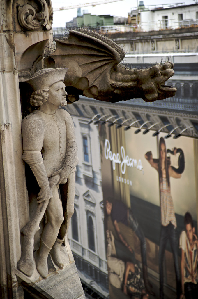 Statue, Gargoyle, & Pepe Jeans Ad