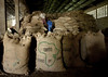 Sacks filled with cloves in a storehouse, Tanzania