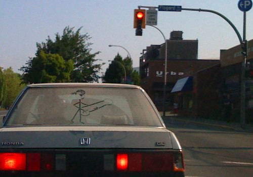 Dirty drawing on dirty windshield