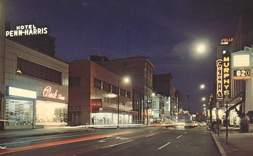 night vintage hotel neon pennsylvania postcard departmentstore harrisburg streetview