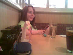 Eating at IHOP. Here's my sister as usual.