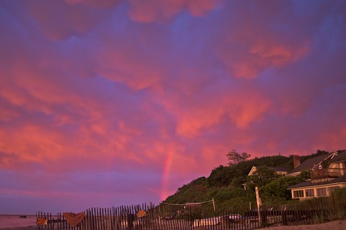 sunset sky beach clouds rainbow