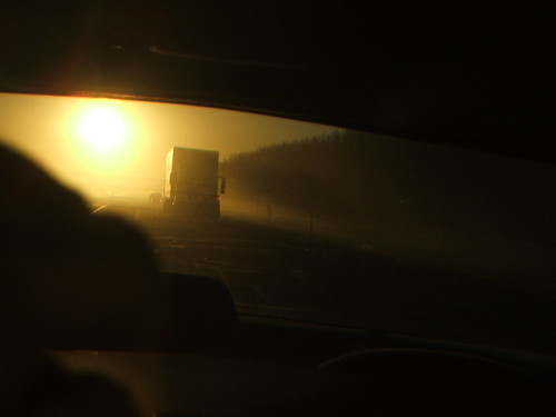 sunset sun truck mirror driving bright trucker rearviewmirror lorry interstate semitruck 18wheeler tractortrailer easternoregon