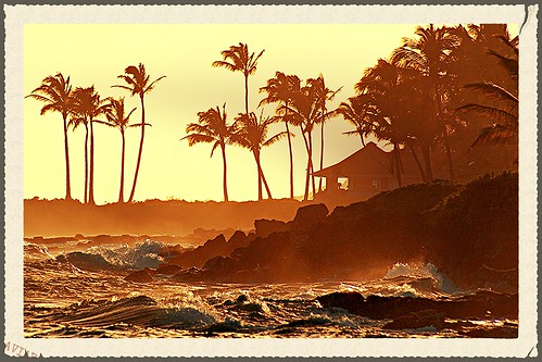 ocean sepia hawaii waves zoom shore kauai april 2009 lawaibay