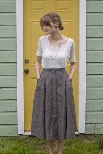 grey linen midi skirt