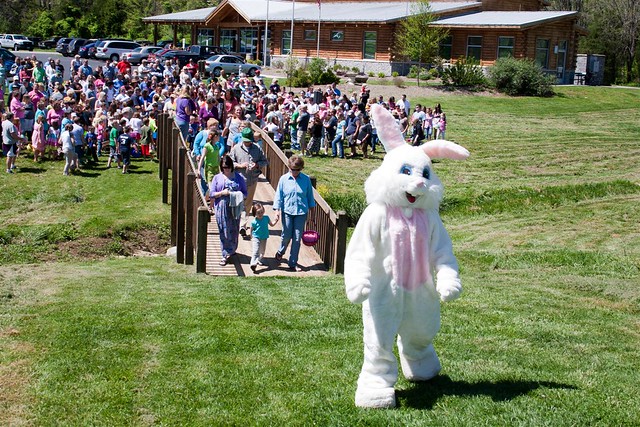 The Easter Bunny leads more than 600 adults and children to the Karlan Mansion at Wilderness Road State Park in Virginia
