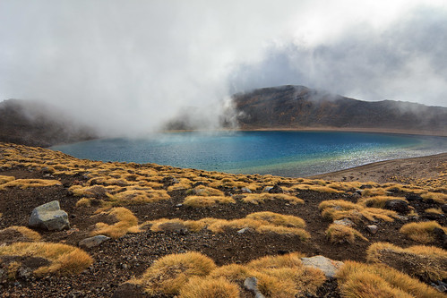 newzealand cloud mist volcano crossing hike alpine northisland tongariro bluelake
