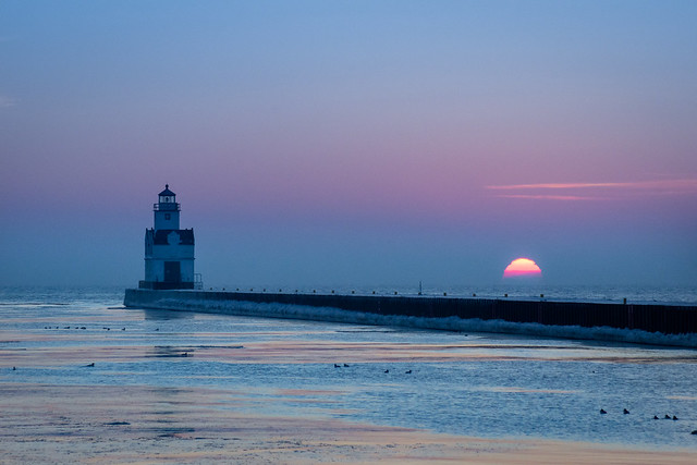 Lighthouse, Sunrise, Kewaunee, Lake Michigan