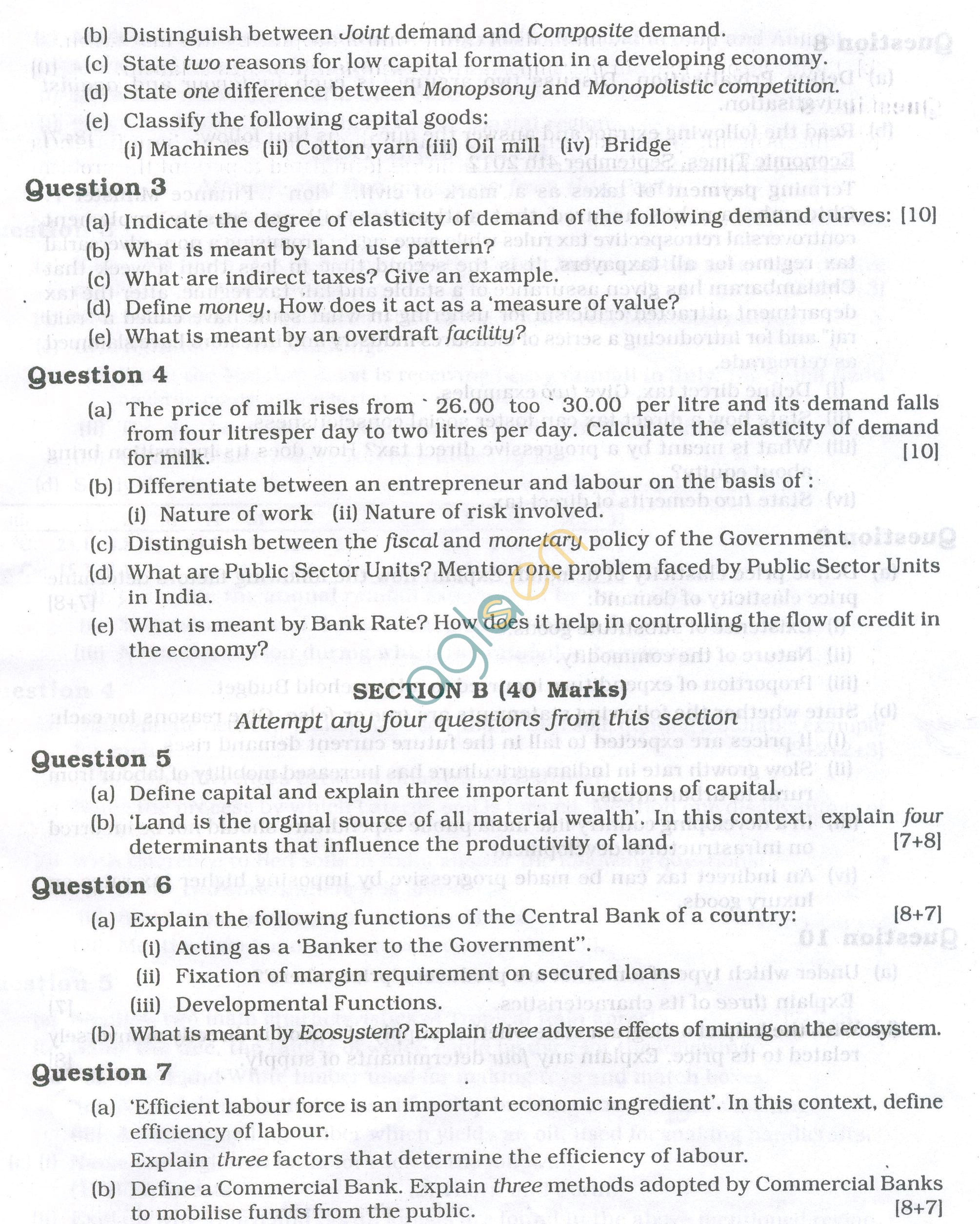 ICSE Question Papers 2013 for Class 10 - Economic Applications/