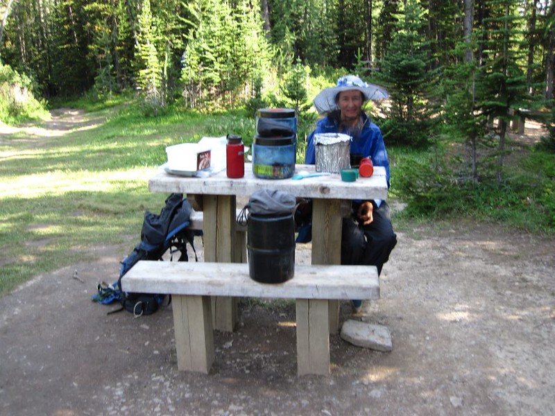 Cooking area at the SK5 Campsite on the Skoki Lakes Trail