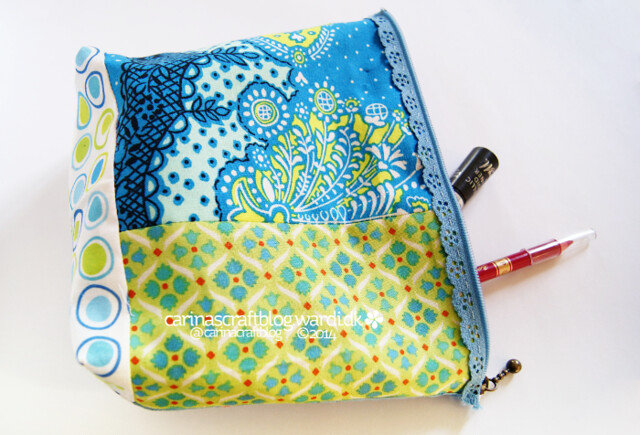 Blue and green makeup pouch