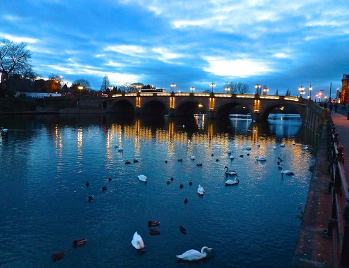 bridge sunset england birds clouds ducks riversevern swans worcestershire worcester elgarcafe