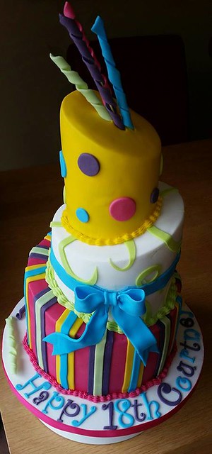 Brightly Coloured Topsy Turvy Cake by Occakesions at TS17