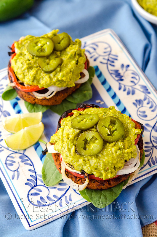 A flavorful, homemade, Soyrizo Guacamole Burger, topped with with an easy guac recipe and grilled veggies! Vegan, Nut-free, Gluten-free Option