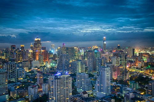 city storm skyline night thailand view bangkok scenic colourful