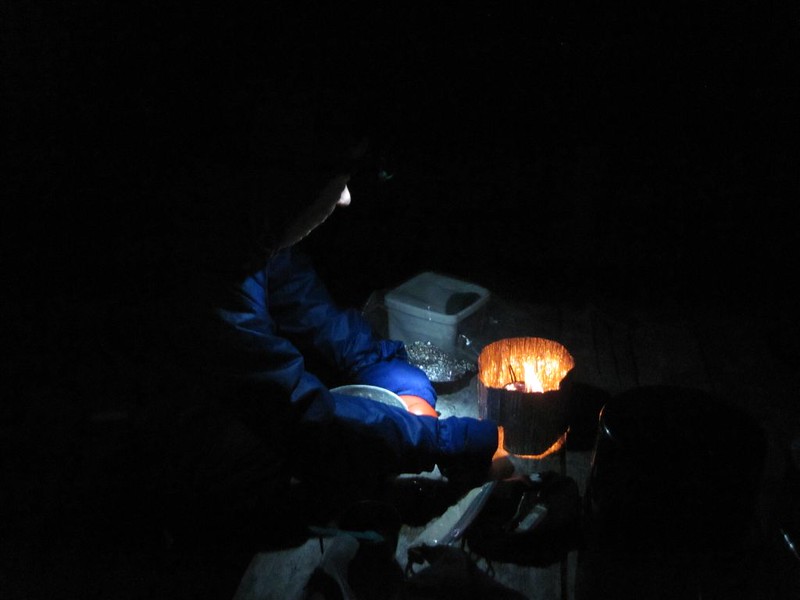 Cooking dinner in the dark at the ML22 campsite on the Mystic Lake Trail