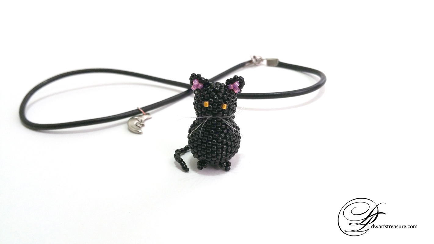 One of a kind beaded collectible black cat figurine 