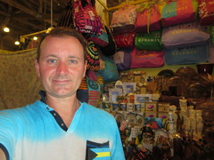 Ryan Janek Wolowski, exploring the Straw Market of Nassau, Bahamas on the Island of New Providence