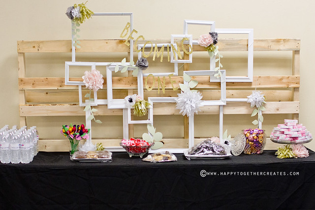 Tissue Paper Flowers and Frames Food Table Back Drop