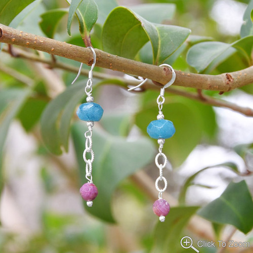 Handmade Blue Quartz and Ruby Drop Earrings by jewelrymandave