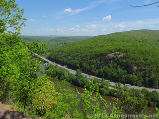 View from the first good viewpoint along the Appalachian Trail up Mount Minsi, looking toward the I-80 bridge, Delaware Water Gap National Recreation Area, Pennsylvania
